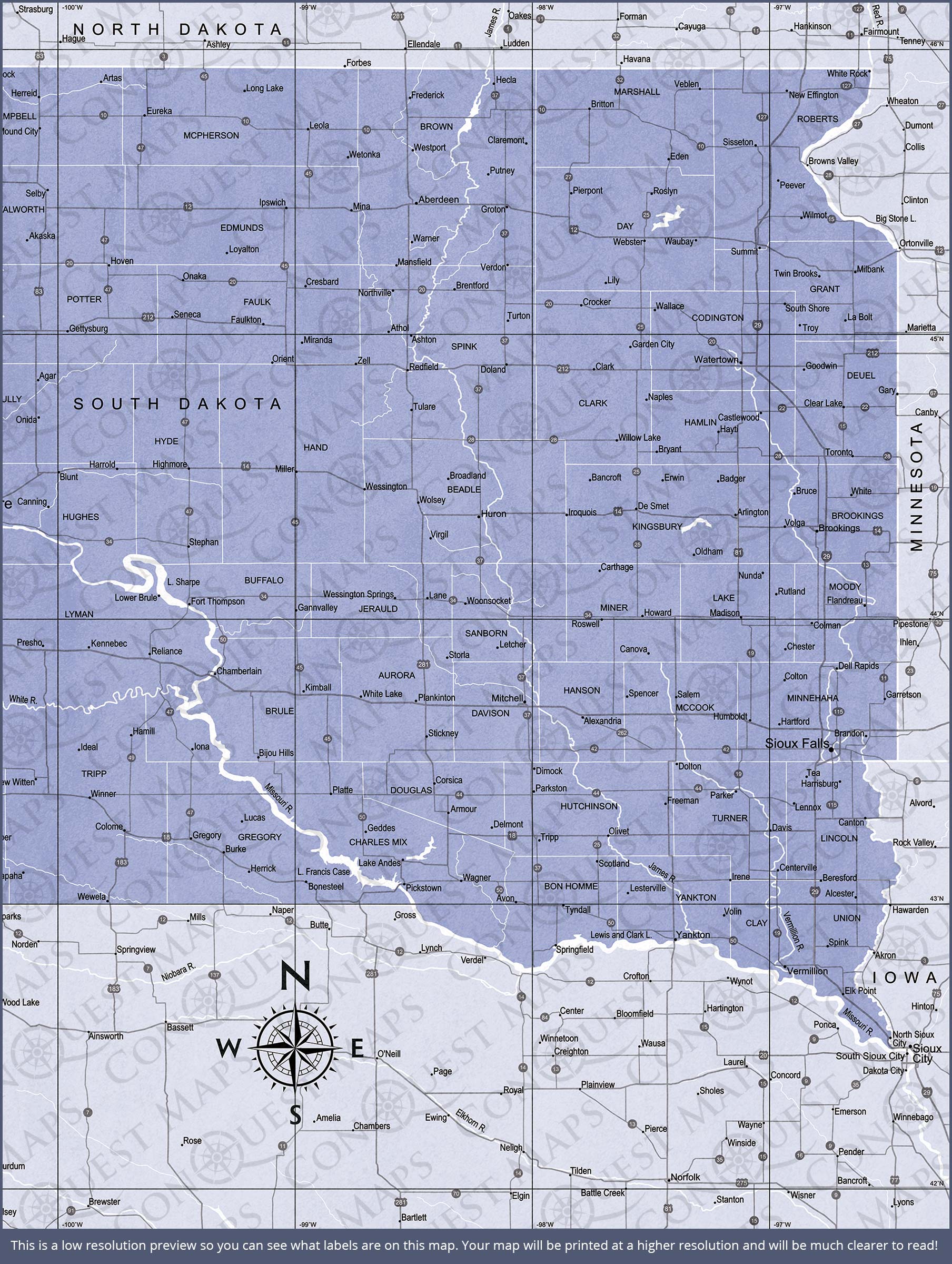 South Dakota Map Poster - Purple Color Splash CM Poster