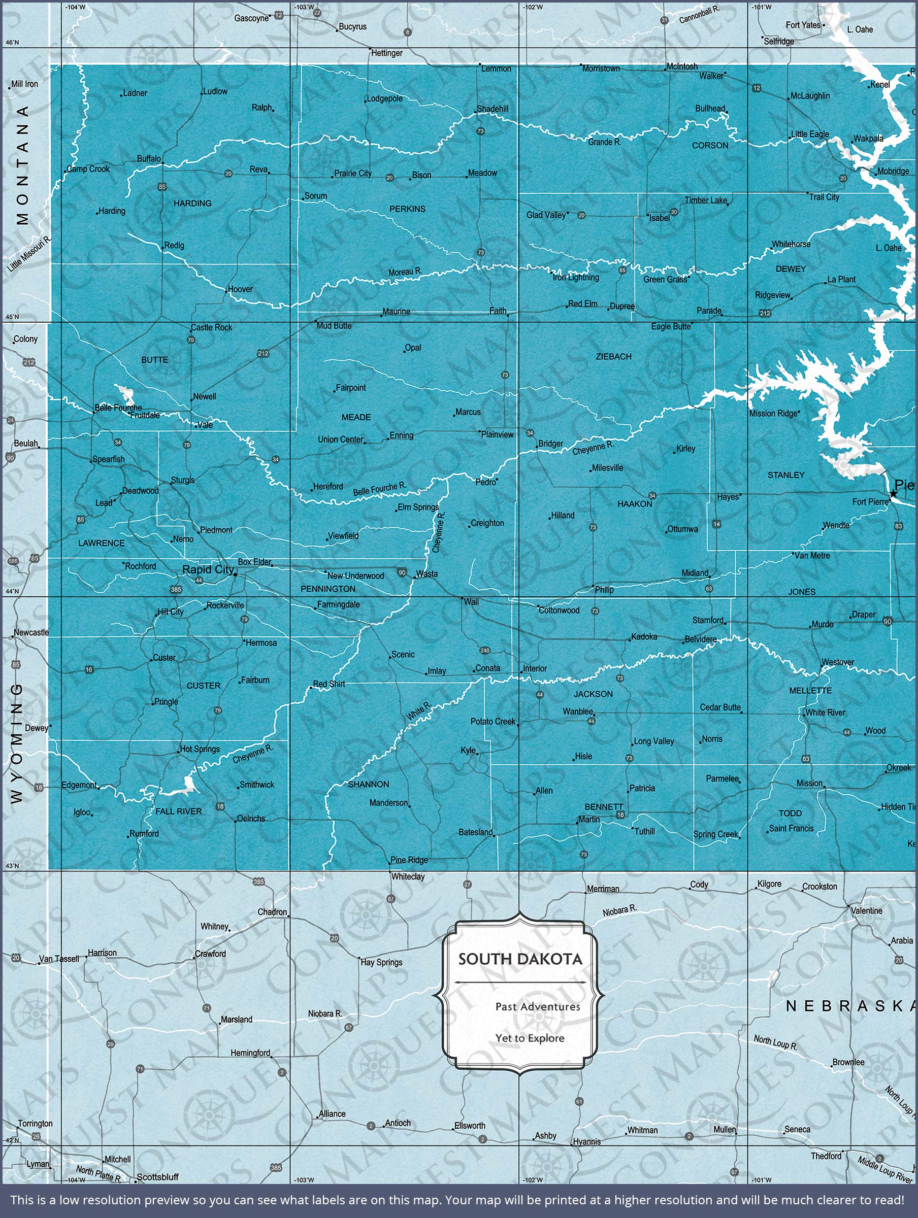 South Dakota Map Poster - Teal Color Splash CM Poster