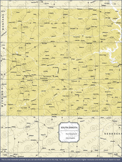 South Dakota Map Poster - Yellow Color Splash CM Poster