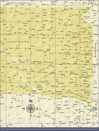 Push Pin South Dakota Map (Pin Board) - Yellow Color Splash CM Pin Board