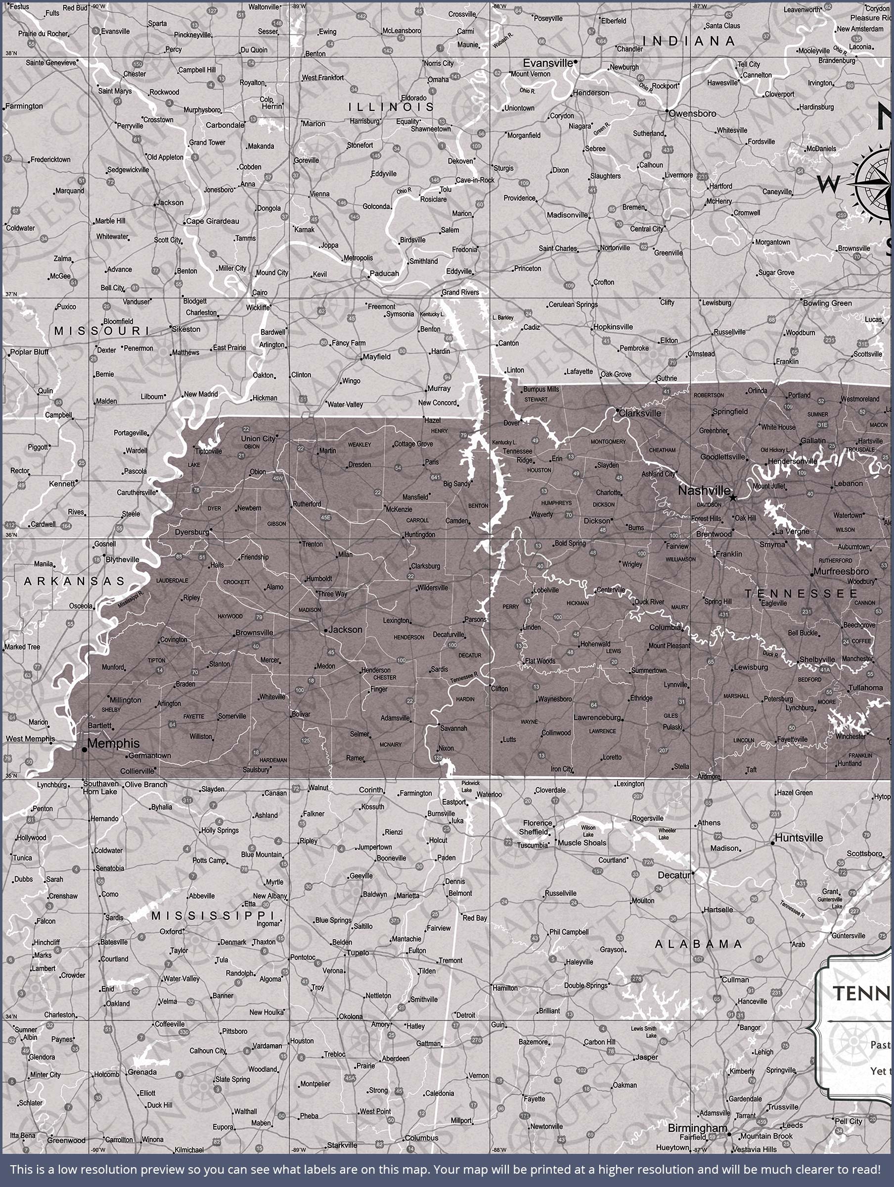 Tennessee Map Poster - Dark Brown Color Splash CM Poster