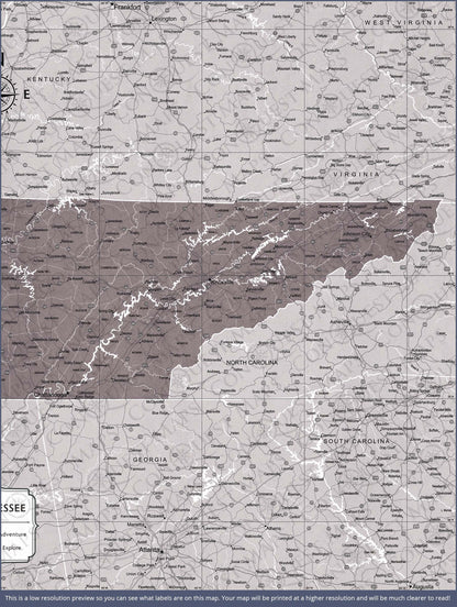 Push Pin Tennessee Map (Pin Board) - Dark Brown Color Splash CM Pin Board