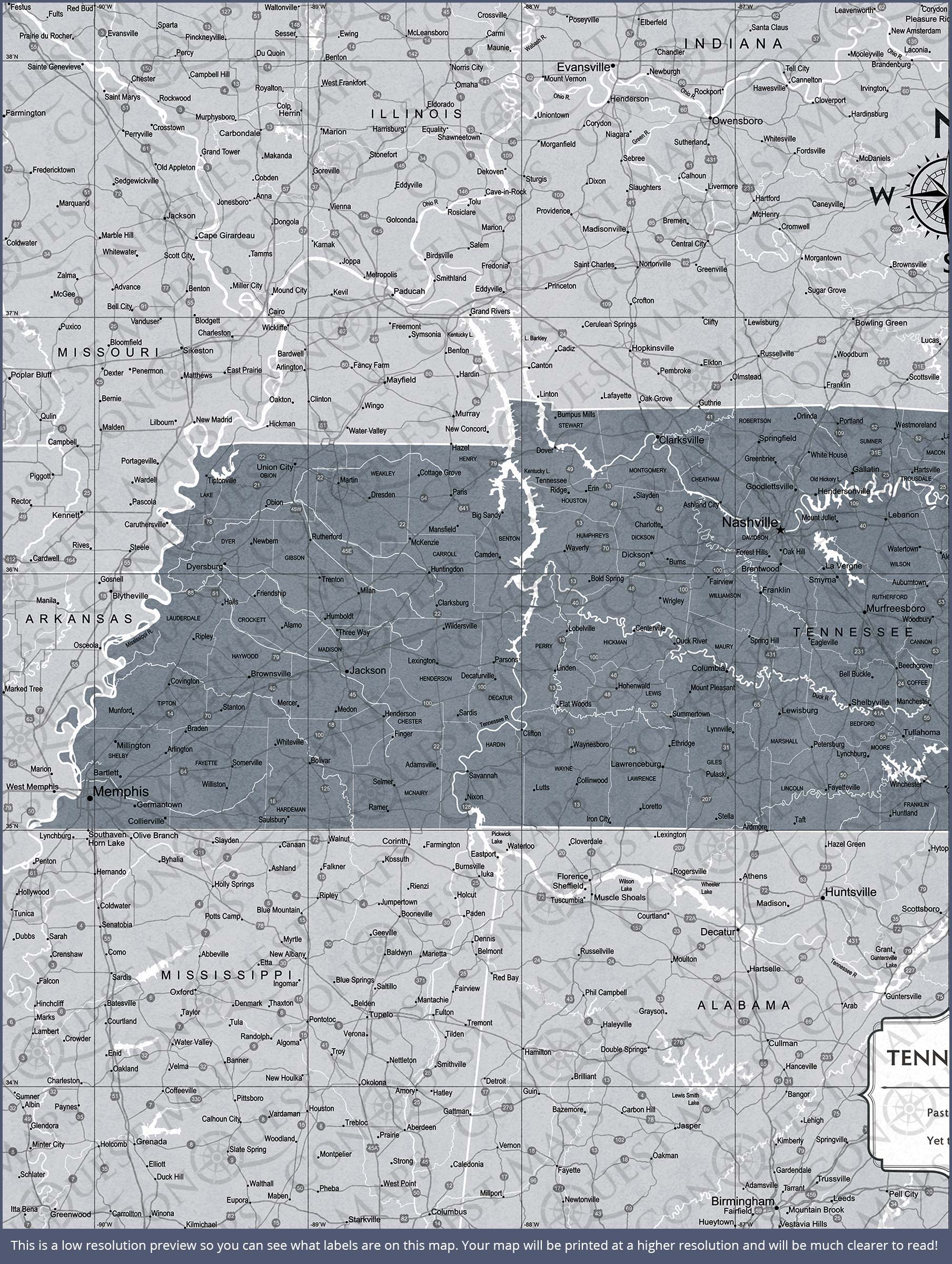 Tennessee Map Poster - Dark Gray Color Splash CM Poster