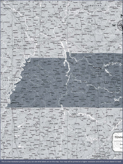 Push Pin Tennessee Map (Pin Board) - Dark Gray Color Splash CM Pin Board