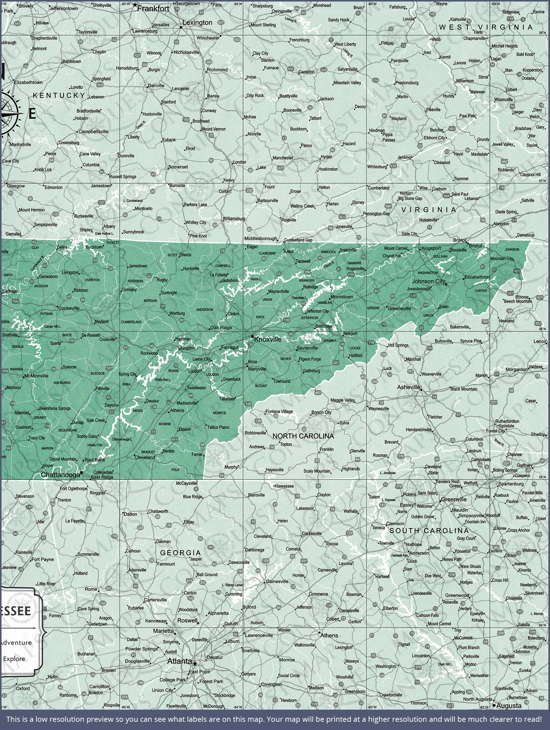 Push Pin Tennessee Map (Pin Board) - Green Color Splash CM Pin Board