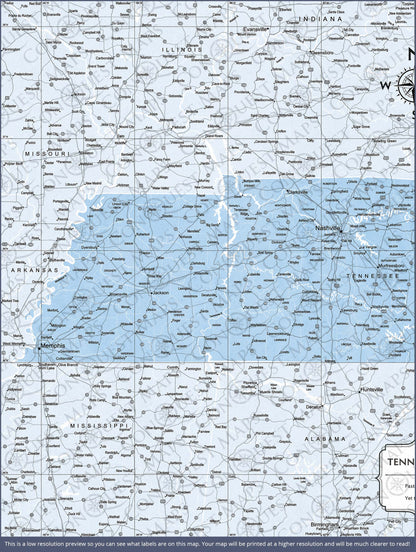 Tennessee Map Poster - Light Blue Color Splash CM Poster