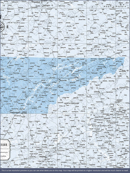 Tennessee Map Poster - Light Blue Color Splash CM Poster