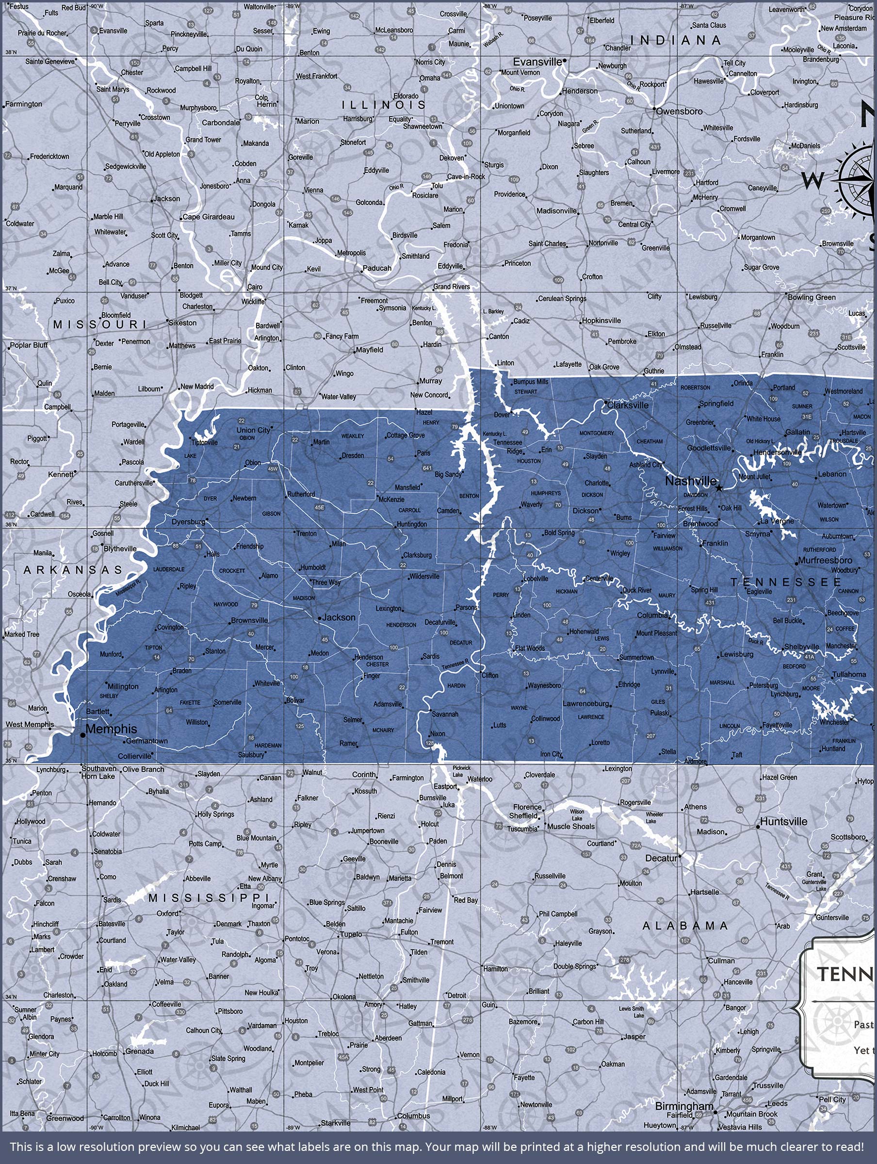 Push Pin Tennessee Map (Pin Board) - Navy Color Splash CM Pin Board