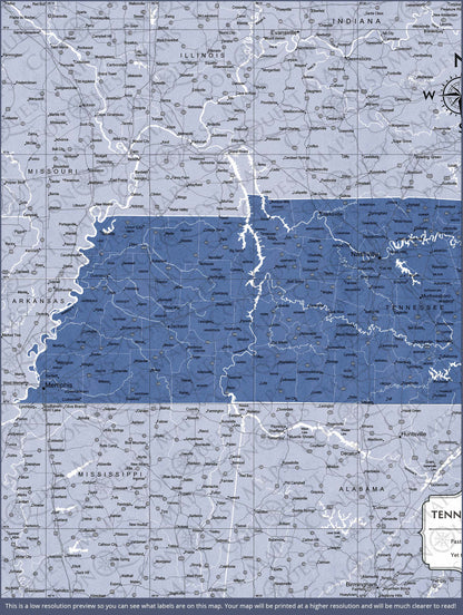 Push Pin Tennessee Map (Pin Board) - Navy Color Splash CM Pin Board