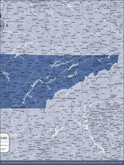 Push Pin Tennessee Map (Pin Board) - Navy Color Splash CM Pin Board