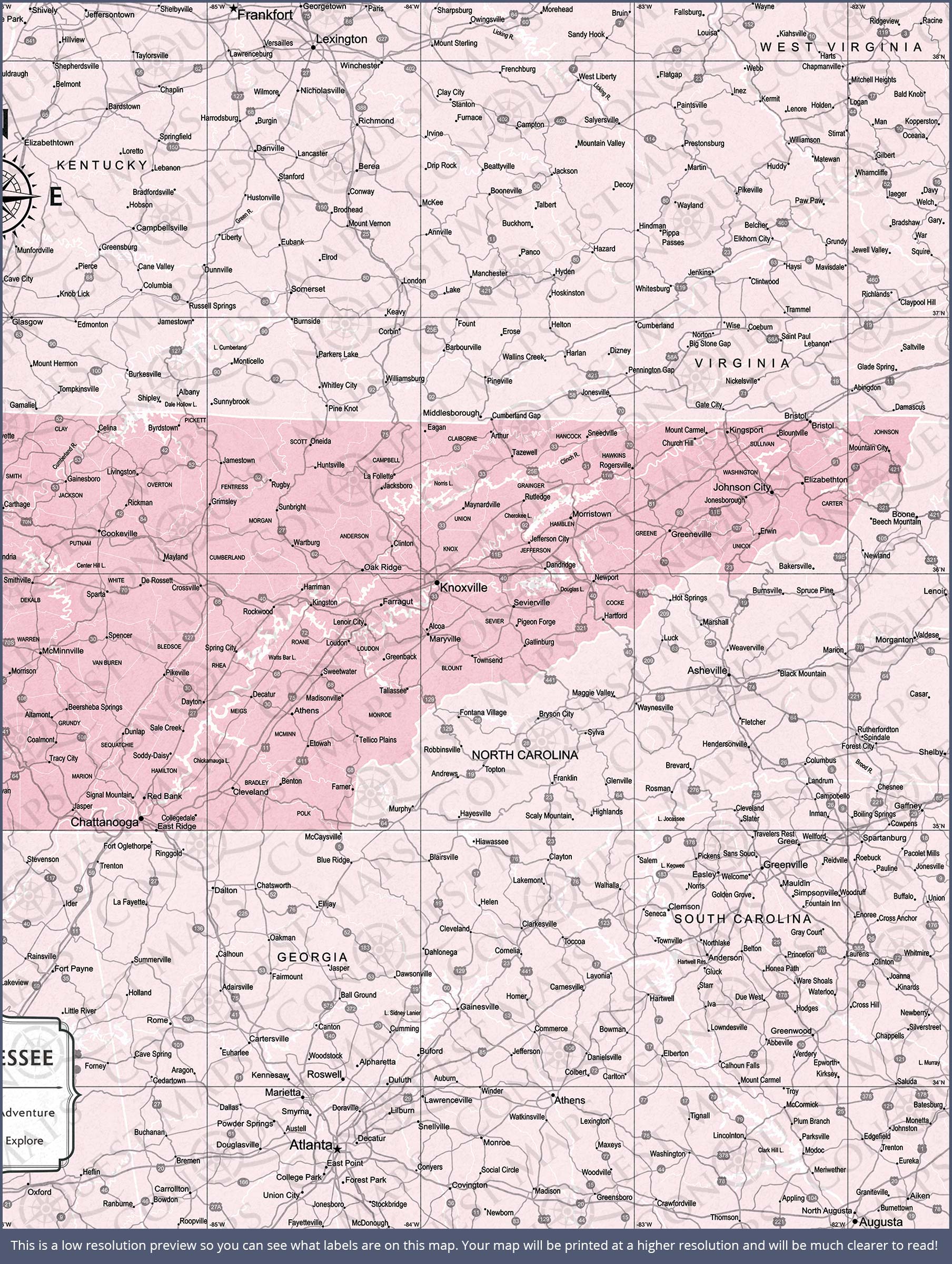 Tennessee Map Poster - Pink Color Splash CM Poster