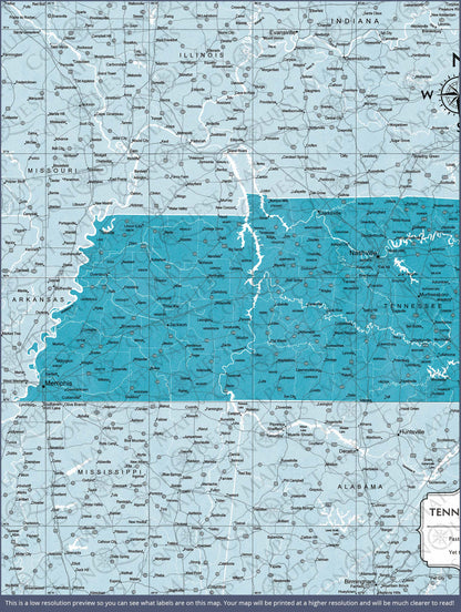 Push Pin Tennessee Map (Pin Board) - Teal Color Splash CM Pin Board