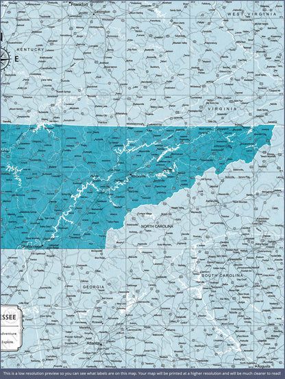 Push Pin Tennessee Map (Pin Board) - Teal Color Splash CM Pin Board