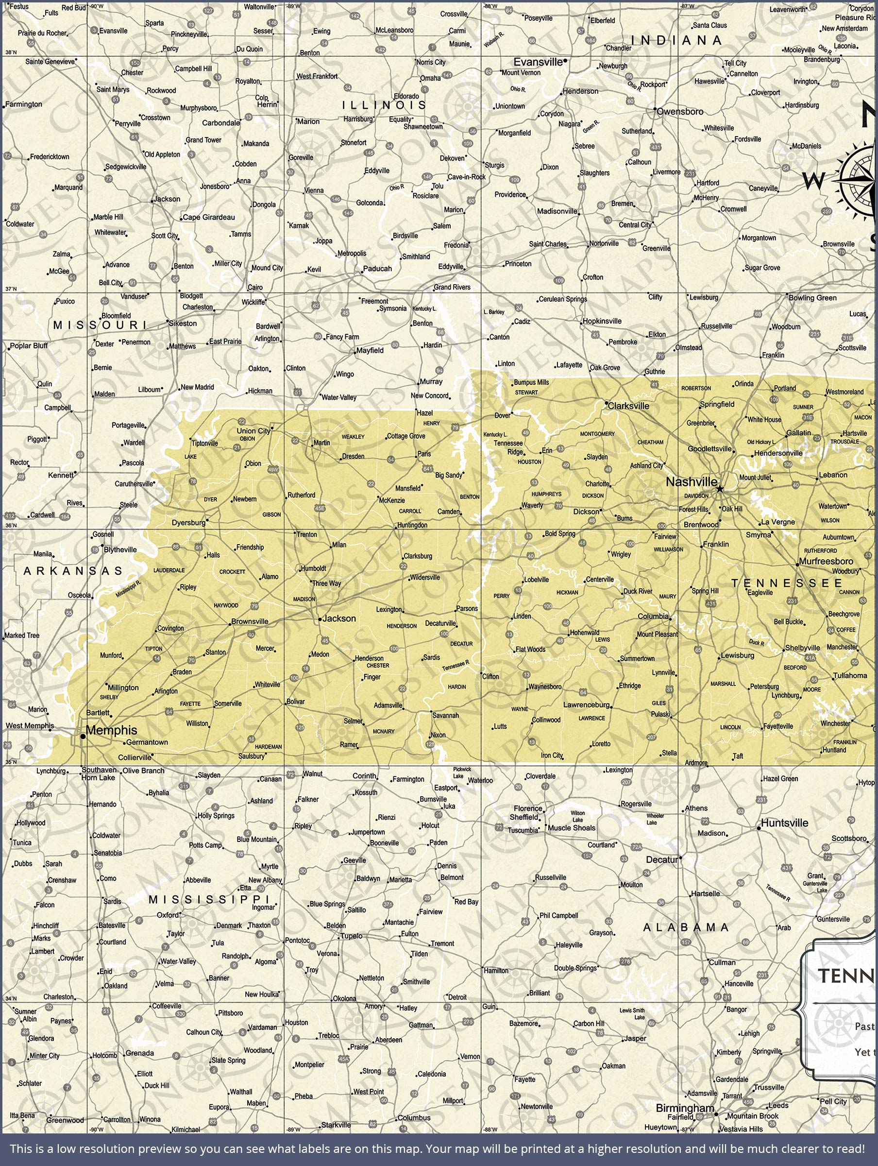 Push Pin Tennessee Map (Pin Board) - Yellow Color Splash CM Pin Board