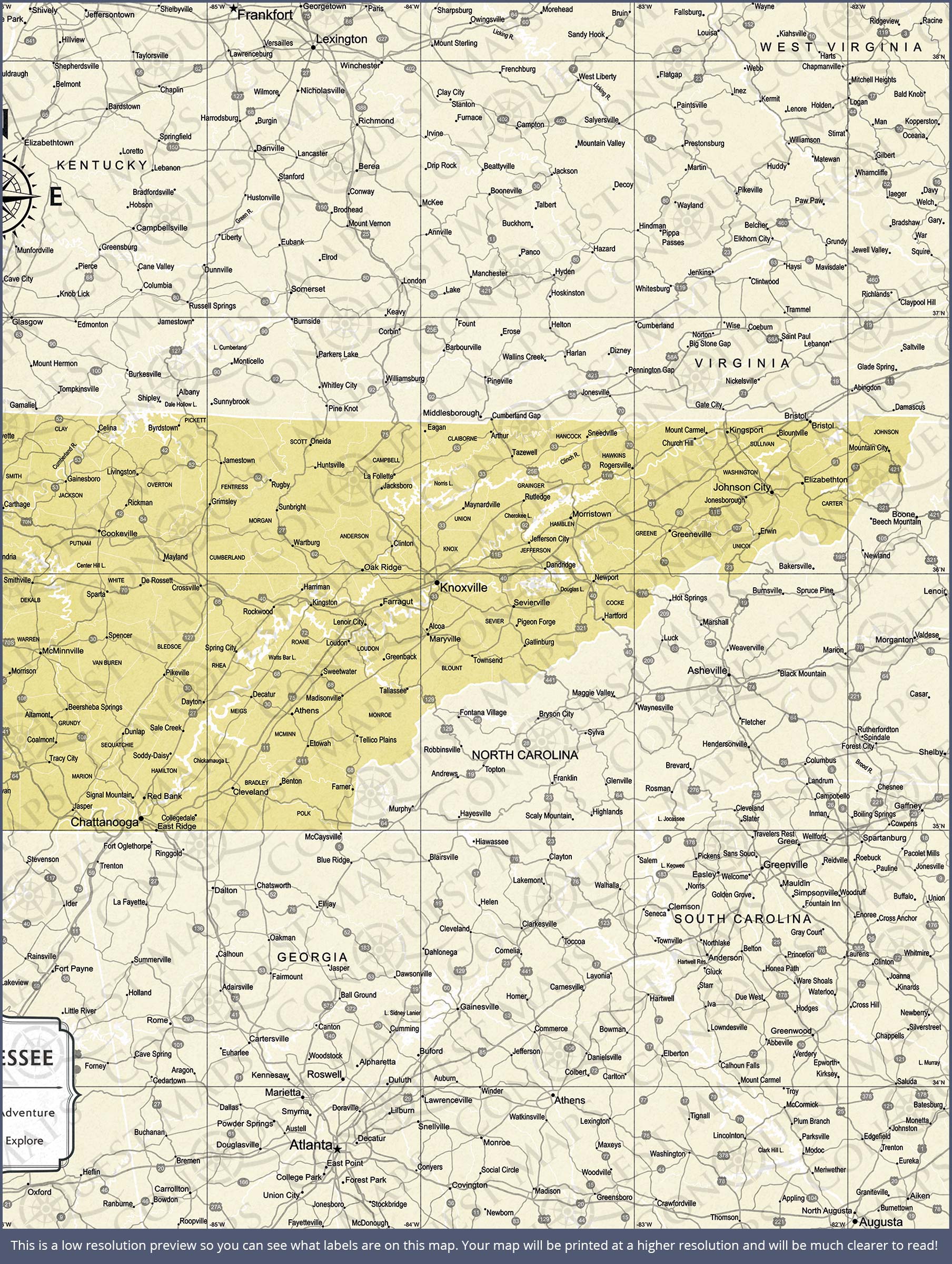 Push Pin Tennessee Map (Pin Board) - Yellow Color Splash CM Pin Board