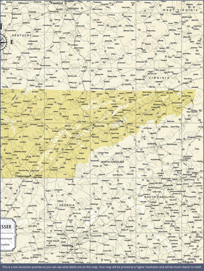 Push Pin Tennessee Map (Pin Board) - Yellow Color Splash CM Pin Board