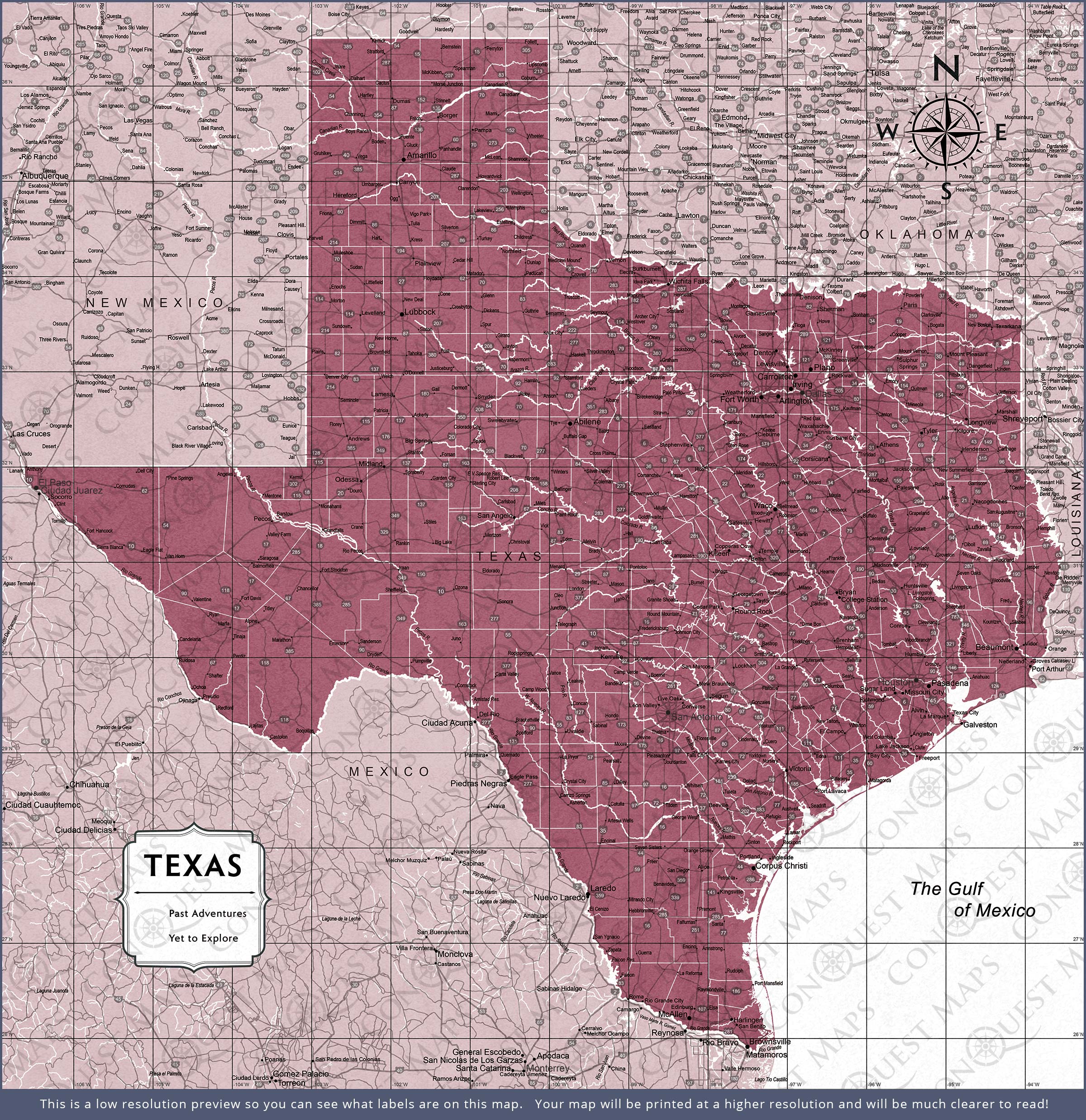 Push Pin Texas Map (Pin Board) - Burgundy Color Splash CM Pin Board