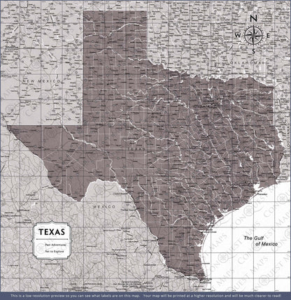 Texas Map Poster - Dark Brown Color Splash CM Poster