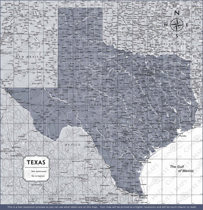 Push Pin Texas Map (Pin Board) - Dark Gray Color Splash CM Pin Board