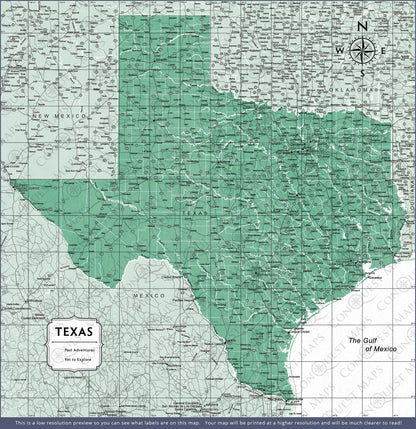 Texas Map Poster - Green Color Splash CM Poster