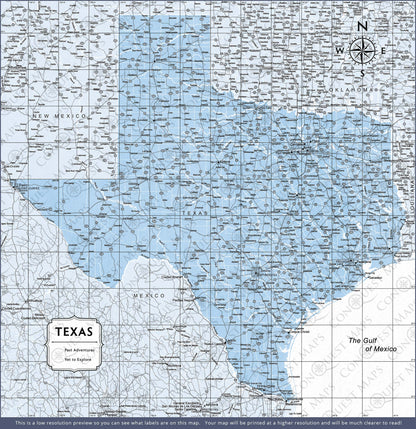 Texas Map Poster - Light Blue Color Splash CM Poster