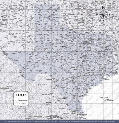 Texas Map Poster - Light Gray Color Splash CM Poster