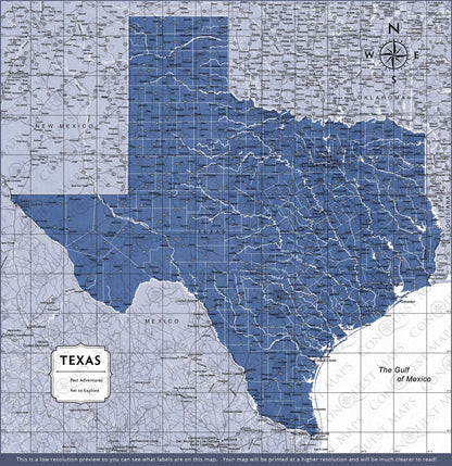 Texas Map Poster - Navy Color Splash CM Poster