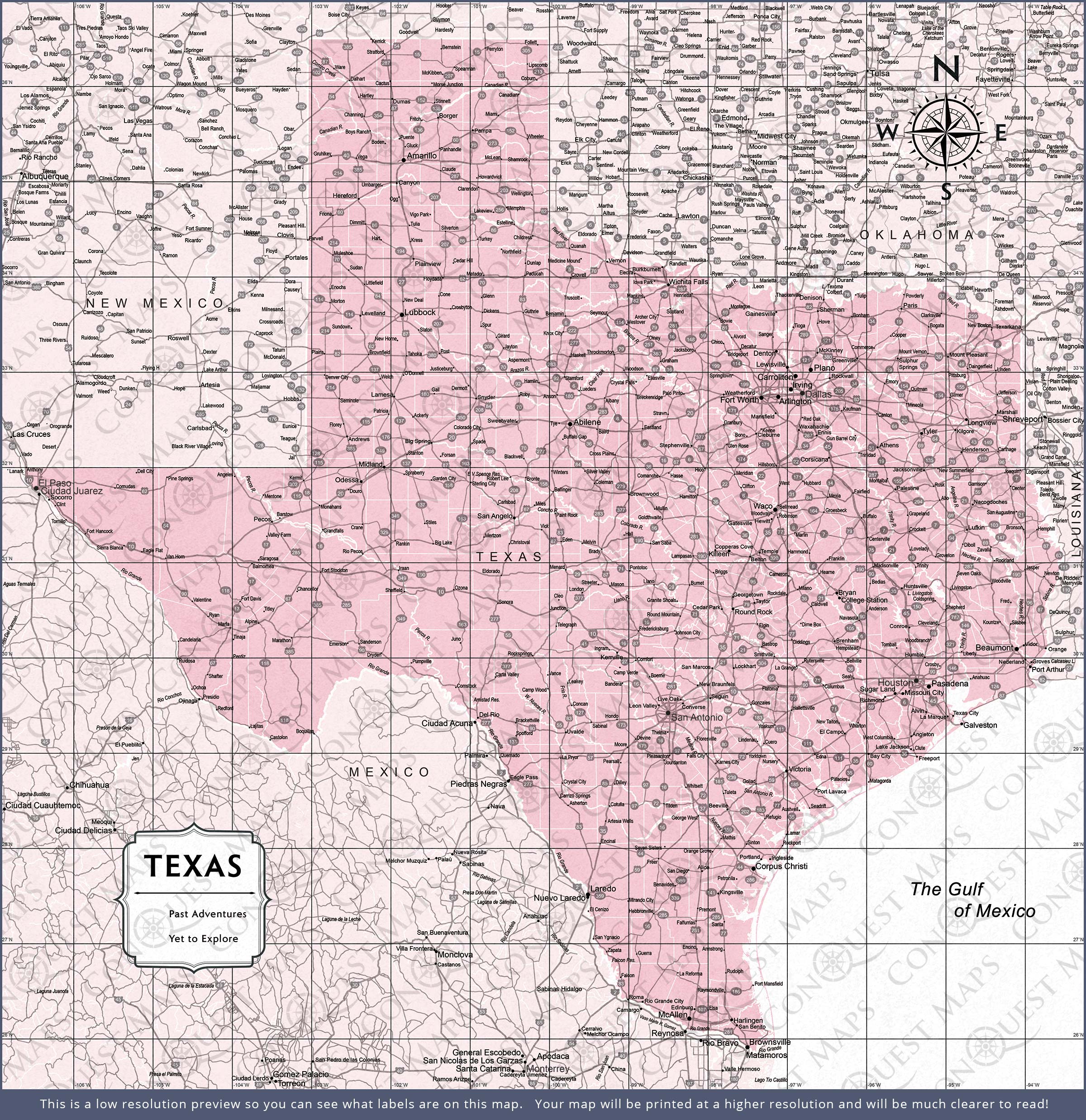 Texas Map Poster - Pink Color Splash CM Poster