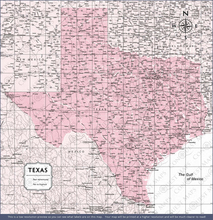 Texas Map Poster - Pink Color Splash CM Poster