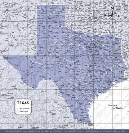 Push Pin Texas Map (Pin Board) - Purple Color Splash CM Pin Board