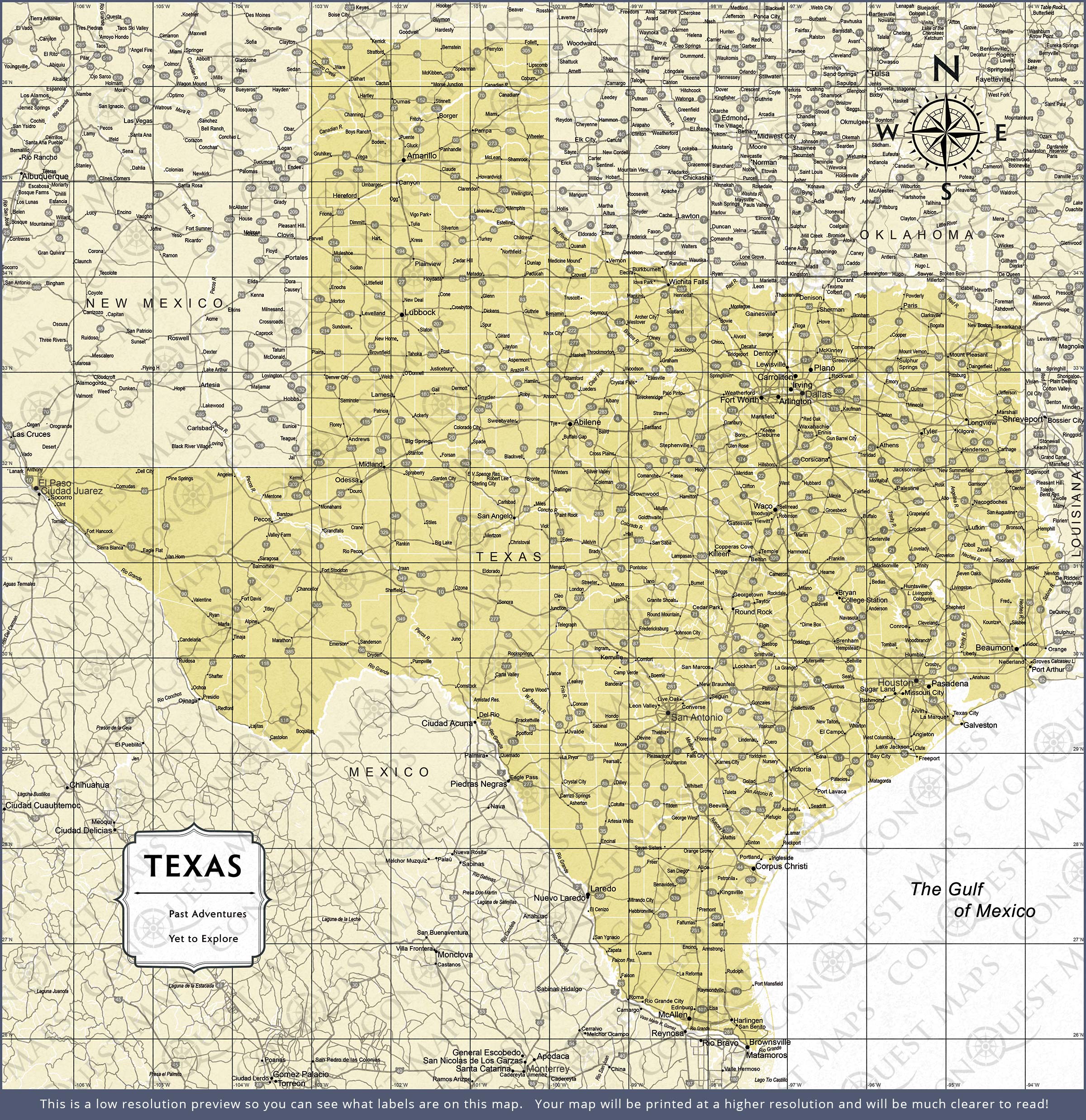 Texas Map Poster - Yellow Color Splash CM Poster