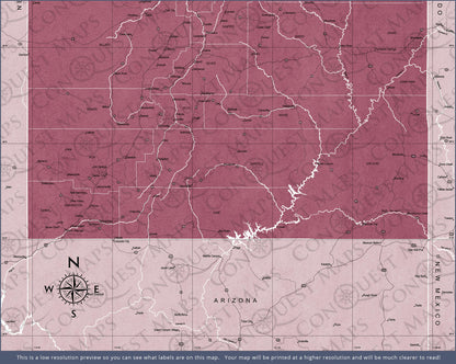 Utah Map Poster - Burgundy Color Splash CM Poster