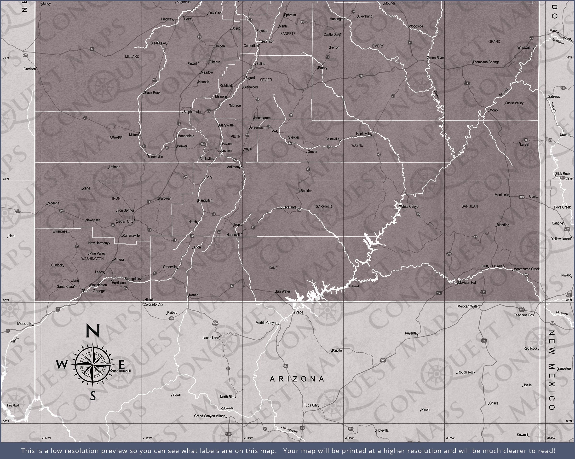 Utah Map Poster - Dark Brown Color Splash CM Poster