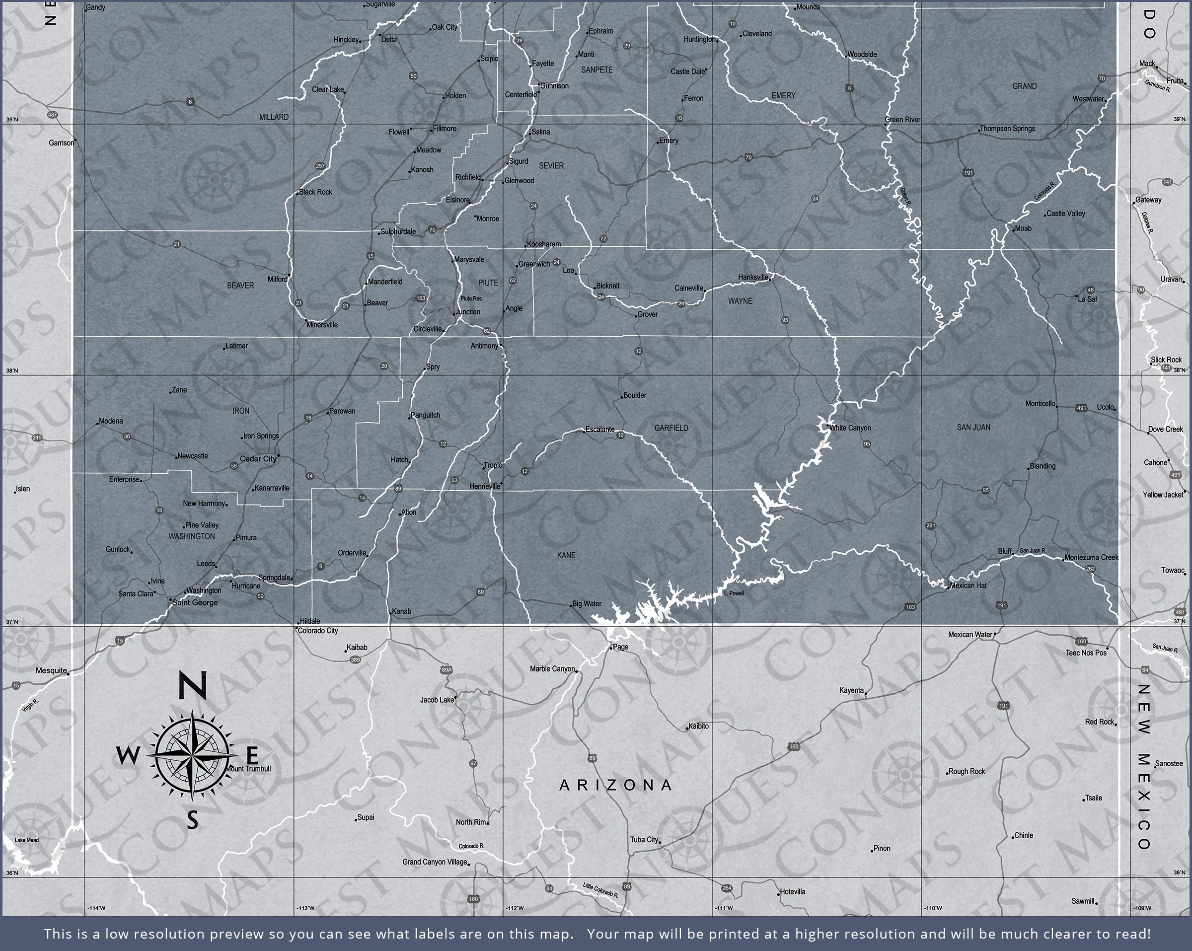 Push Pin Utah Map (Pin Board) - Dark Gray Color Splash CM Pin Board