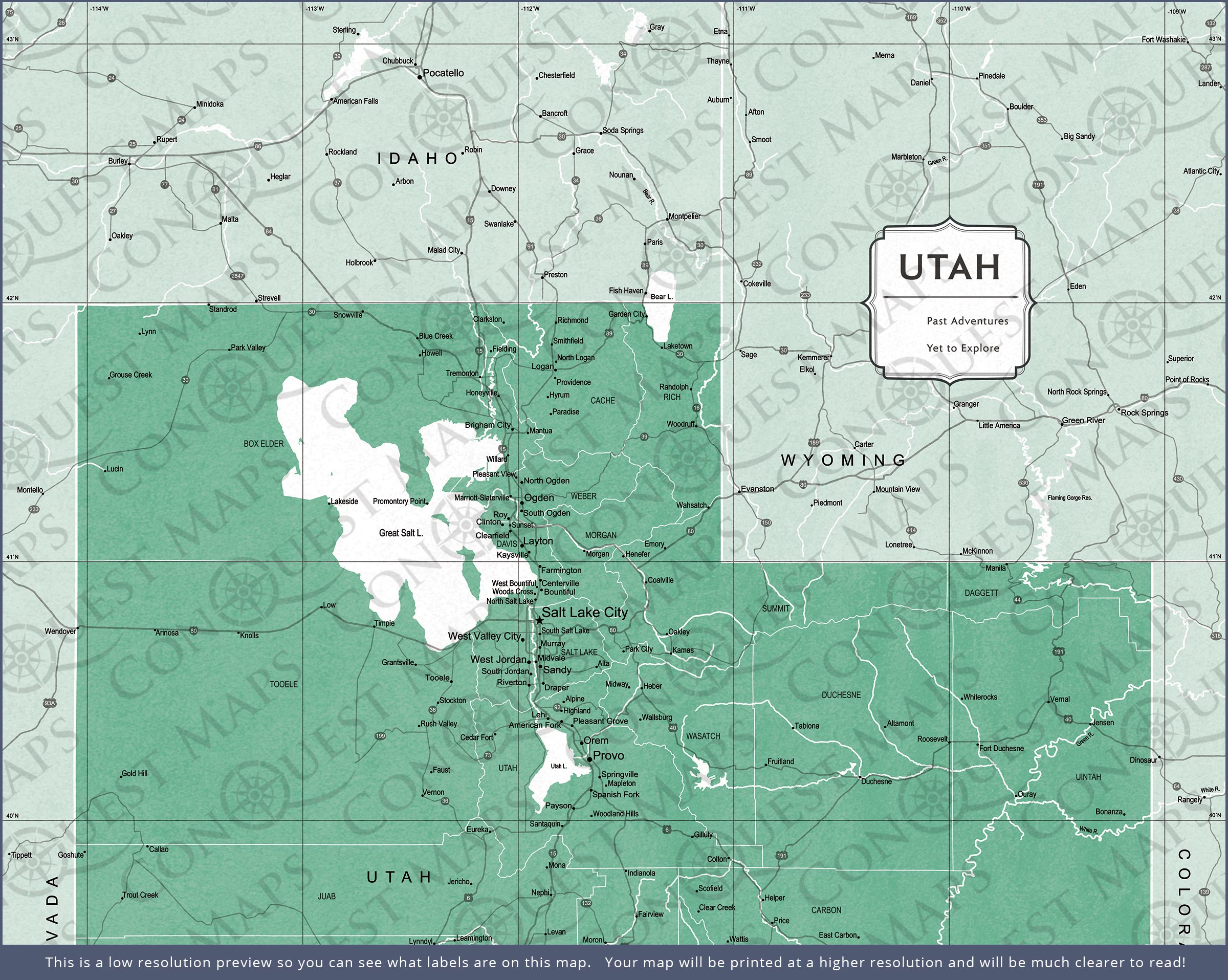 Utah Map Poster - Green Color Splash CM Poster