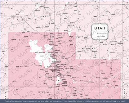 Push Pin Utah Map (Pin Board) - Pink Color Splash CM Pin Board