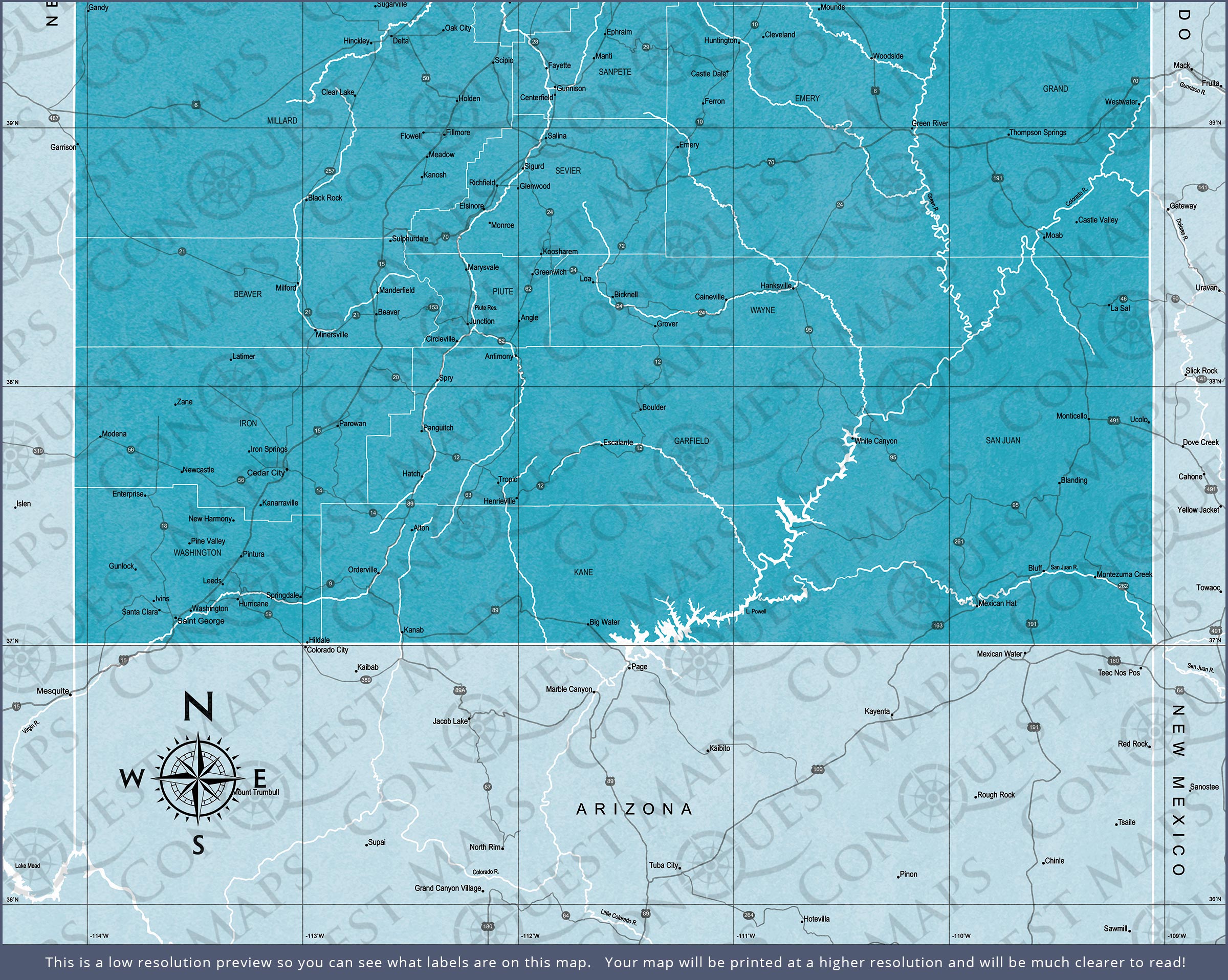 Push Pin Utah Map (Pin Board) - Teal Color Splash CM Pin Board