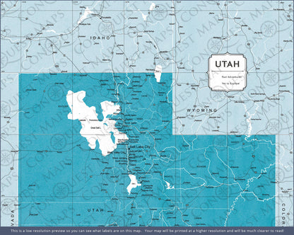 Push Pin Utah Map (Pin Board) - Teal Color Splash CM Pin Board