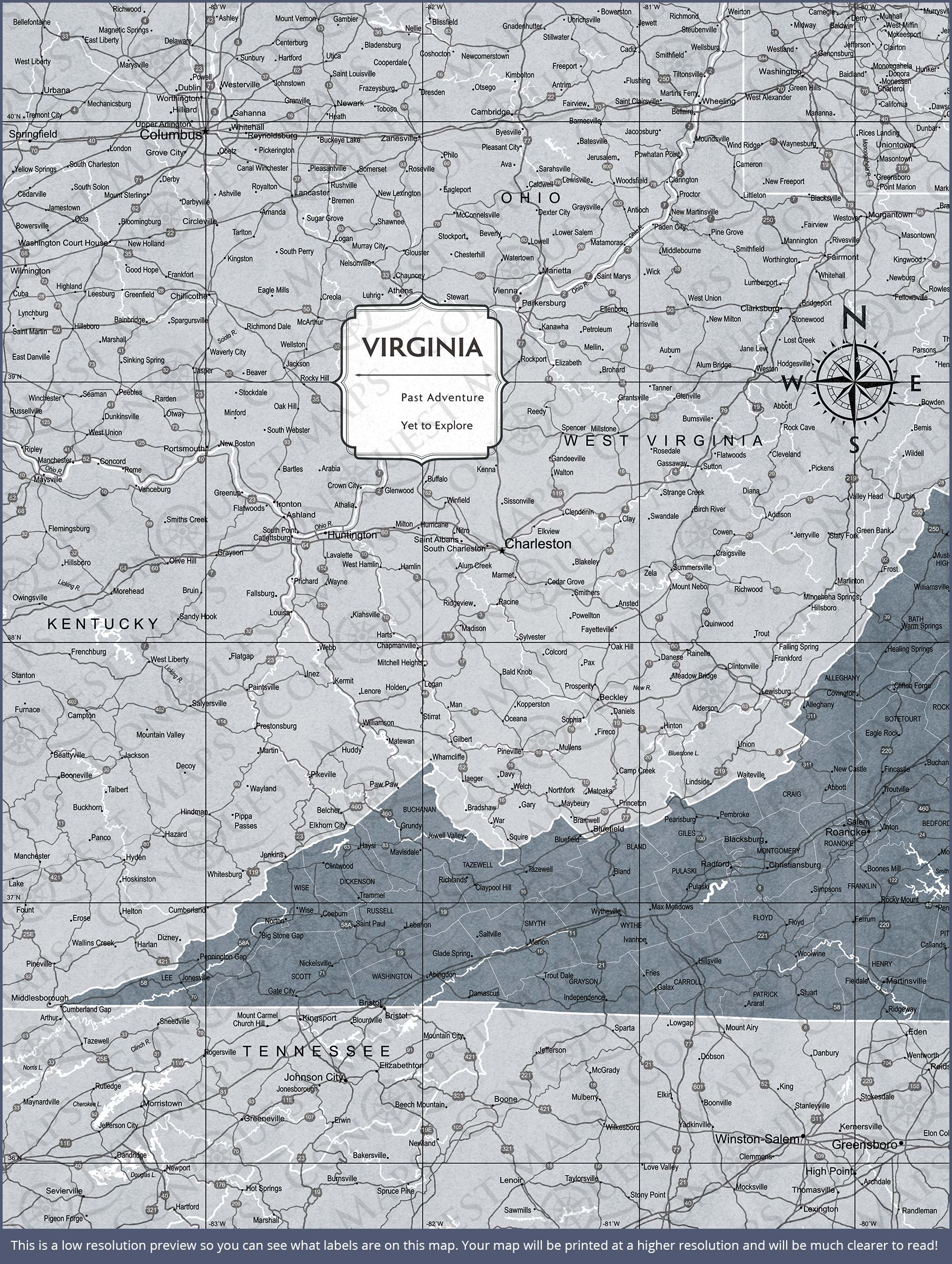 Virginia Map Poster - Dark Gray Color Splash CM Poster