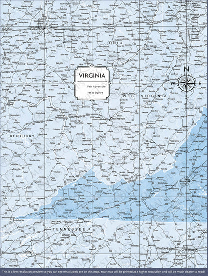 Virginia Map Poster - Light Blue Color Splash CM Poster