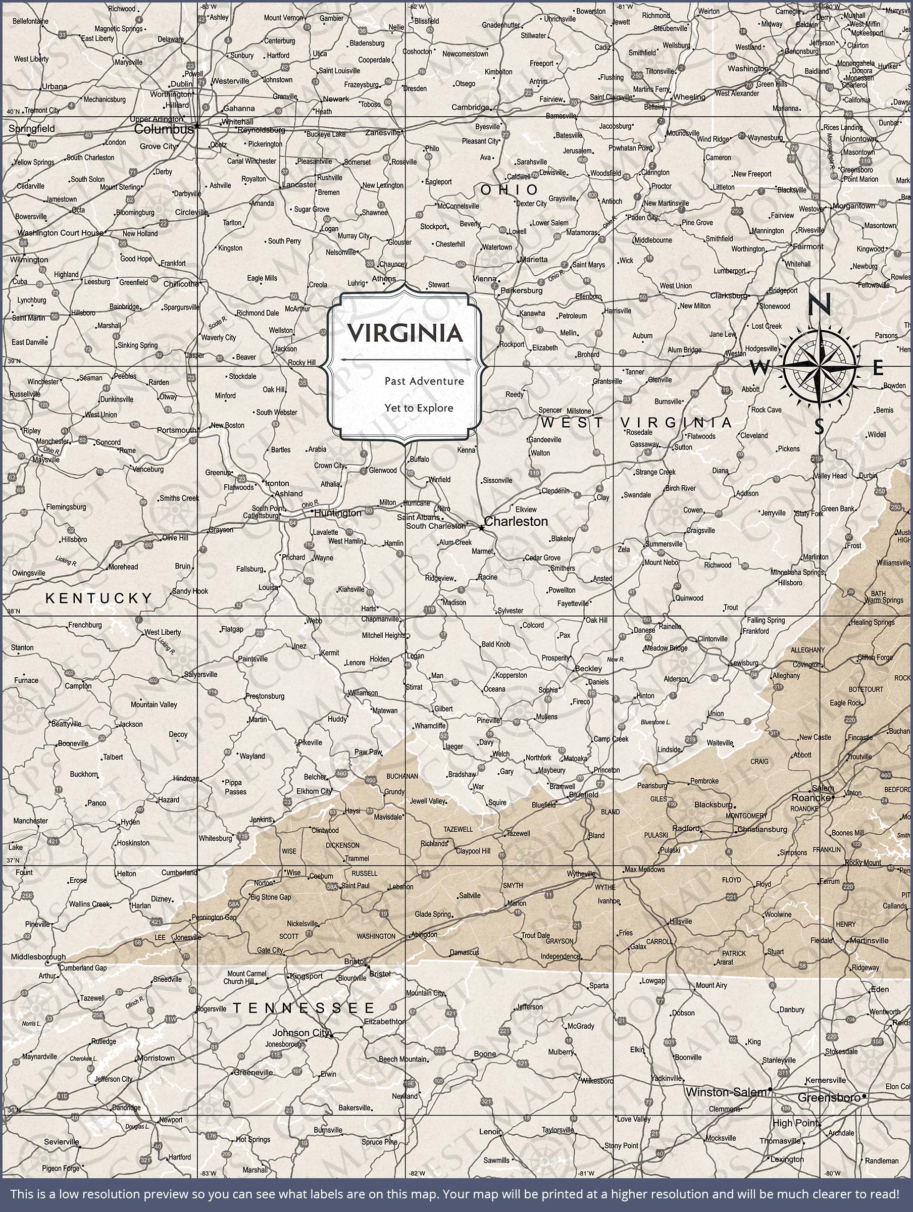 Virginia Map Poster - Light Brown Color Splash CM Poster