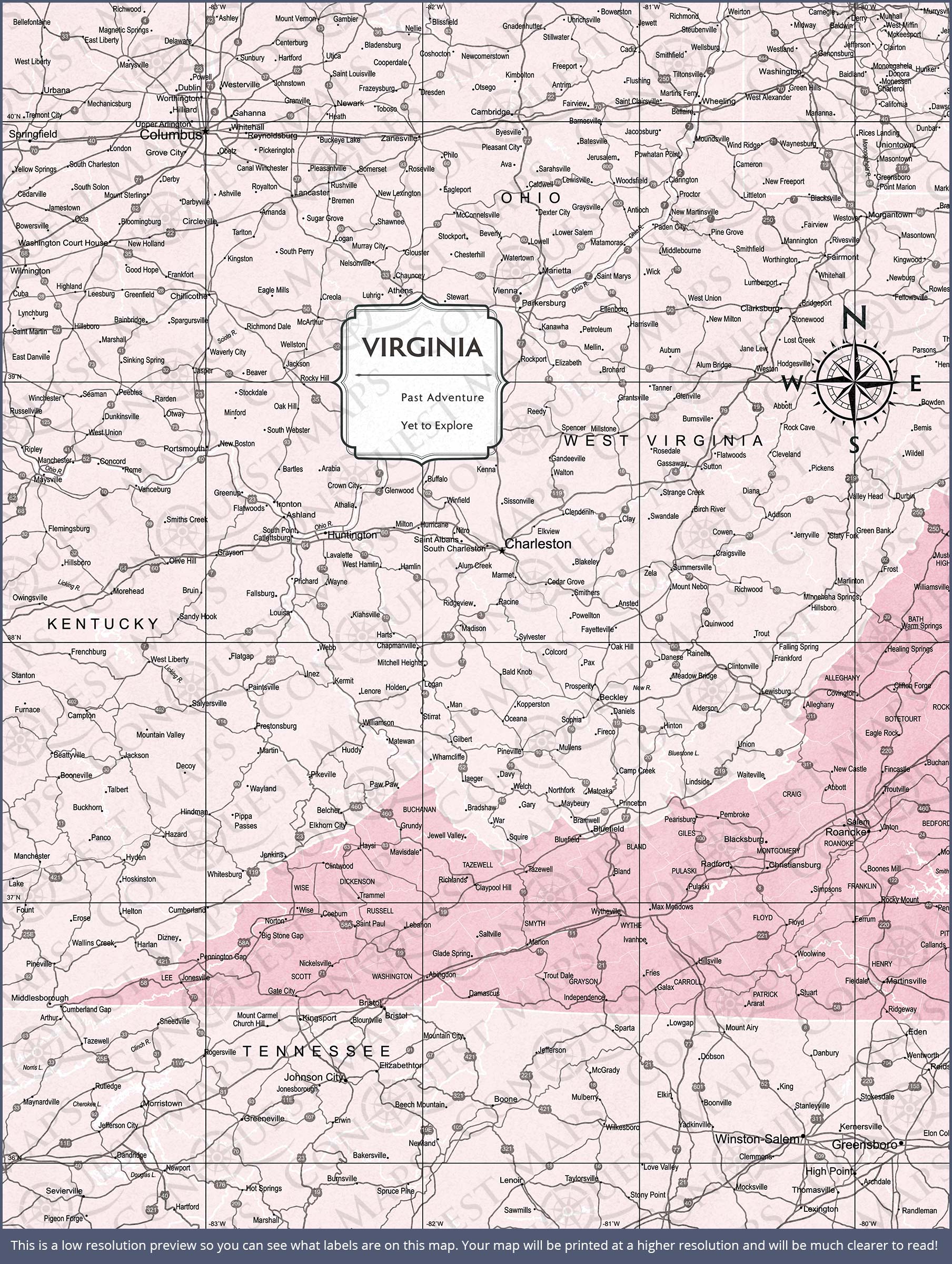 Push Pin Virginia Map (Pin Board) - Pink Color Splash CM Pin Board