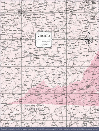 Push Pin Virginia Map (Pin Board) - Pink Color Splash CM Pin Board