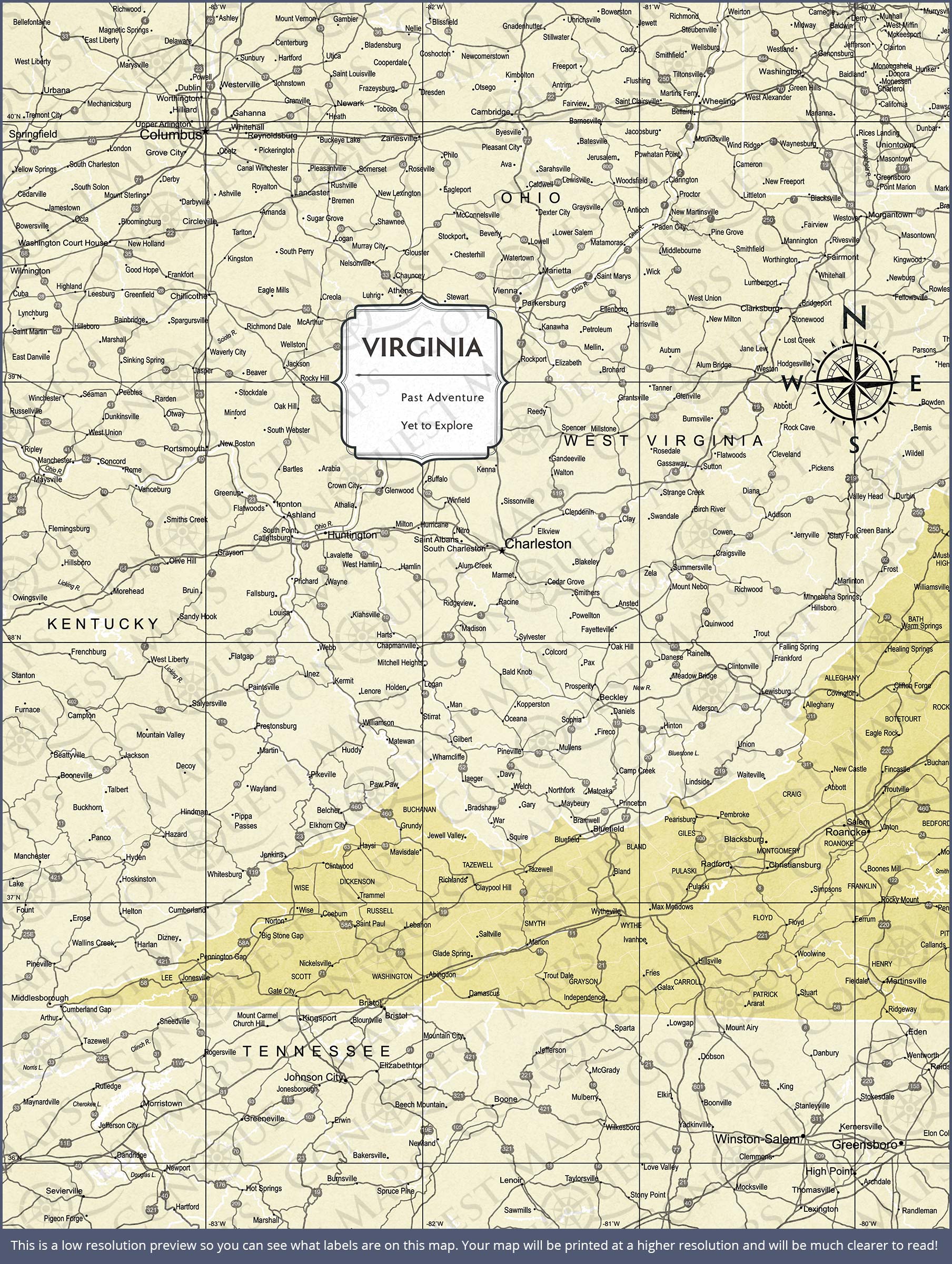 Virginia Map Poster - Yellow Color Splash CM Poster