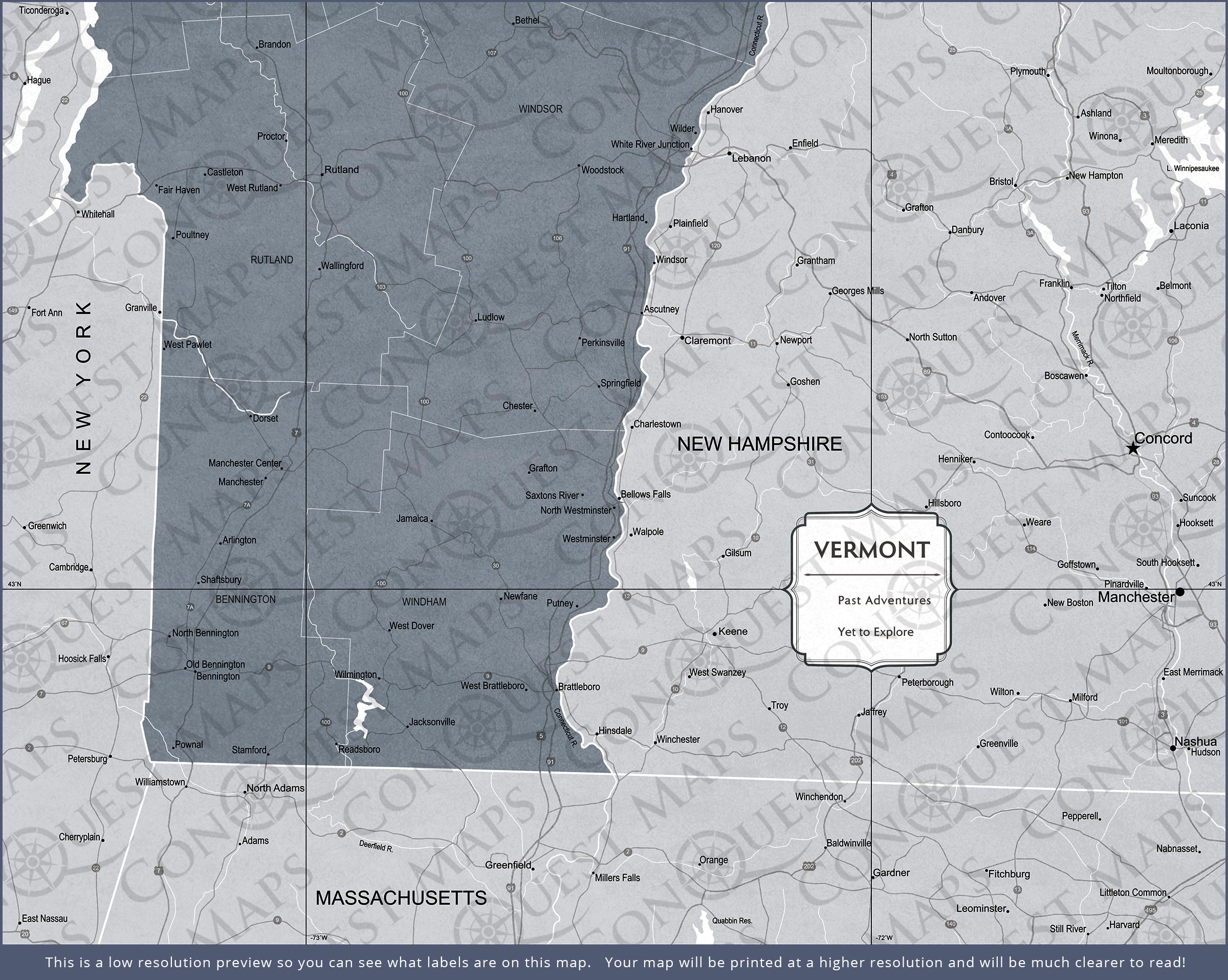 Vermont Map Poster - Dark Gray Color Splash CM Poster