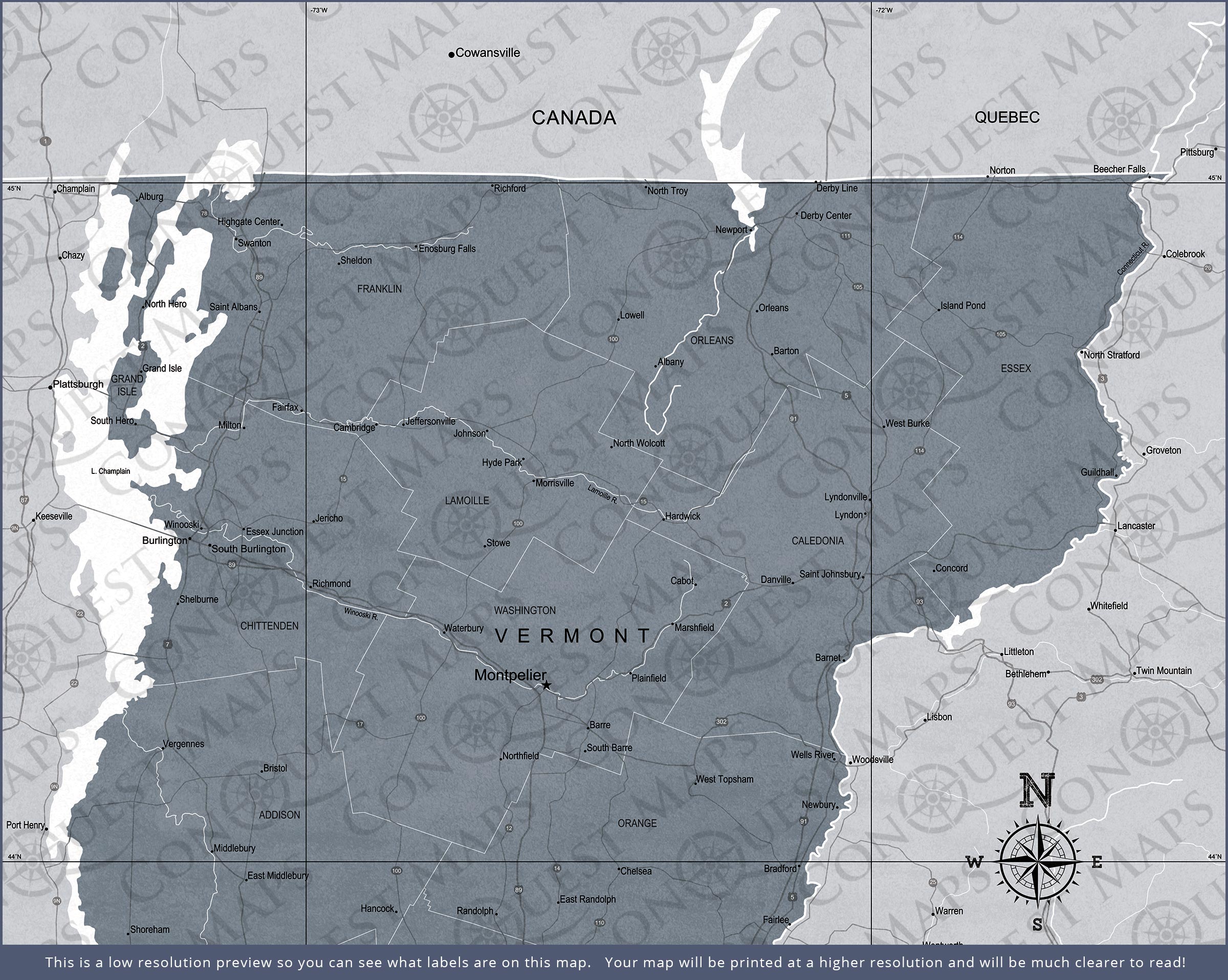 Vermont Map Poster - Dark Gray Color Splash CM Poster