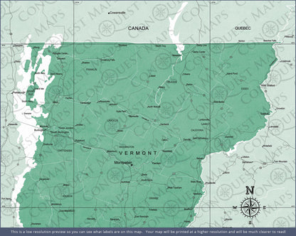 Vermont Map Poster - Green Color Splash CM Poster