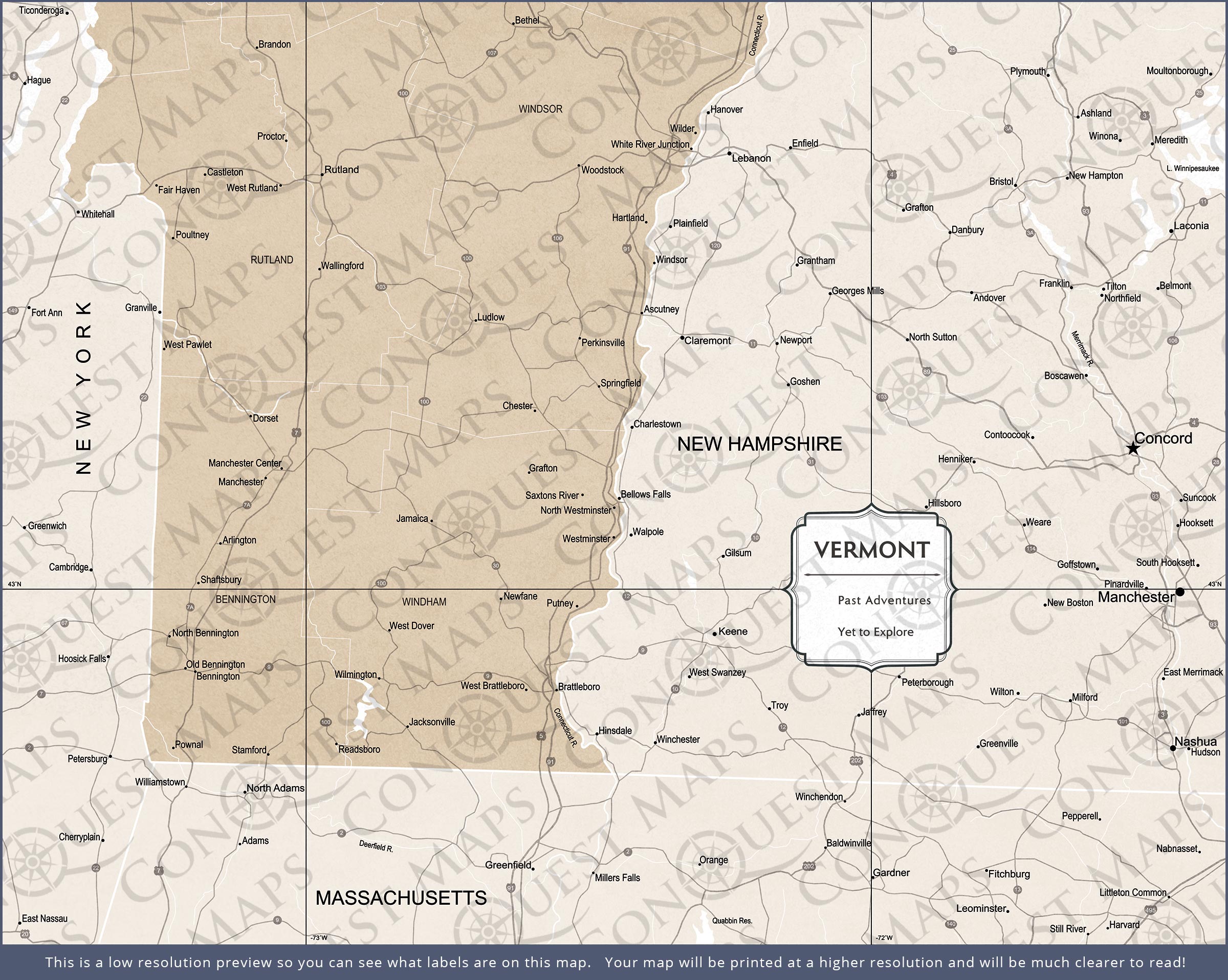 Vermont Map Poster - Light Brown Color Splash CM Poster