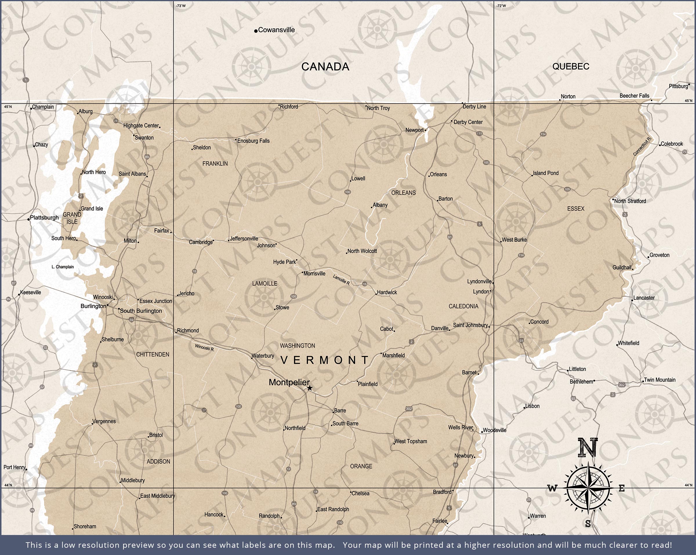 Vermont Map Poster - Light Brown Color Splash CM Poster