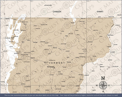 Vermont Map Poster - Light Brown Color Splash CM Poster